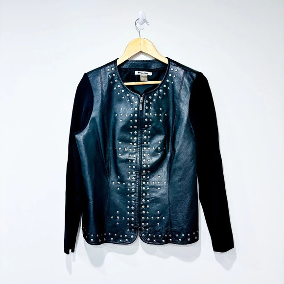 NYGARD Black  leather coat with studs - Picture 1 of 11